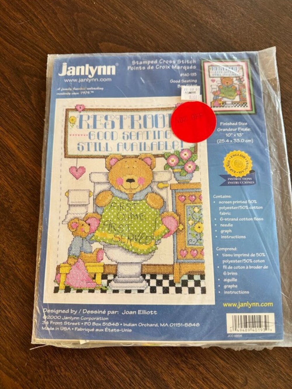 Vintage Janlynn Good Seating Bathroom Stamped Cross Stitch Kit